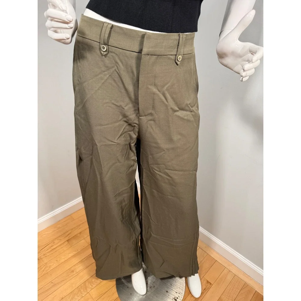 Commense Wide Leg Pleated ArmyGreen Trousers High Waist Palazzo Pants size S - Picture 8 of 15